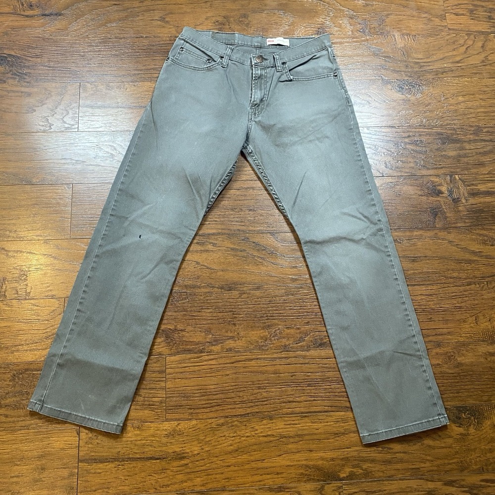 Wrangler Straight Fit Pants Mens 31x30 Gray Olive Green Stretch Twill 112325353